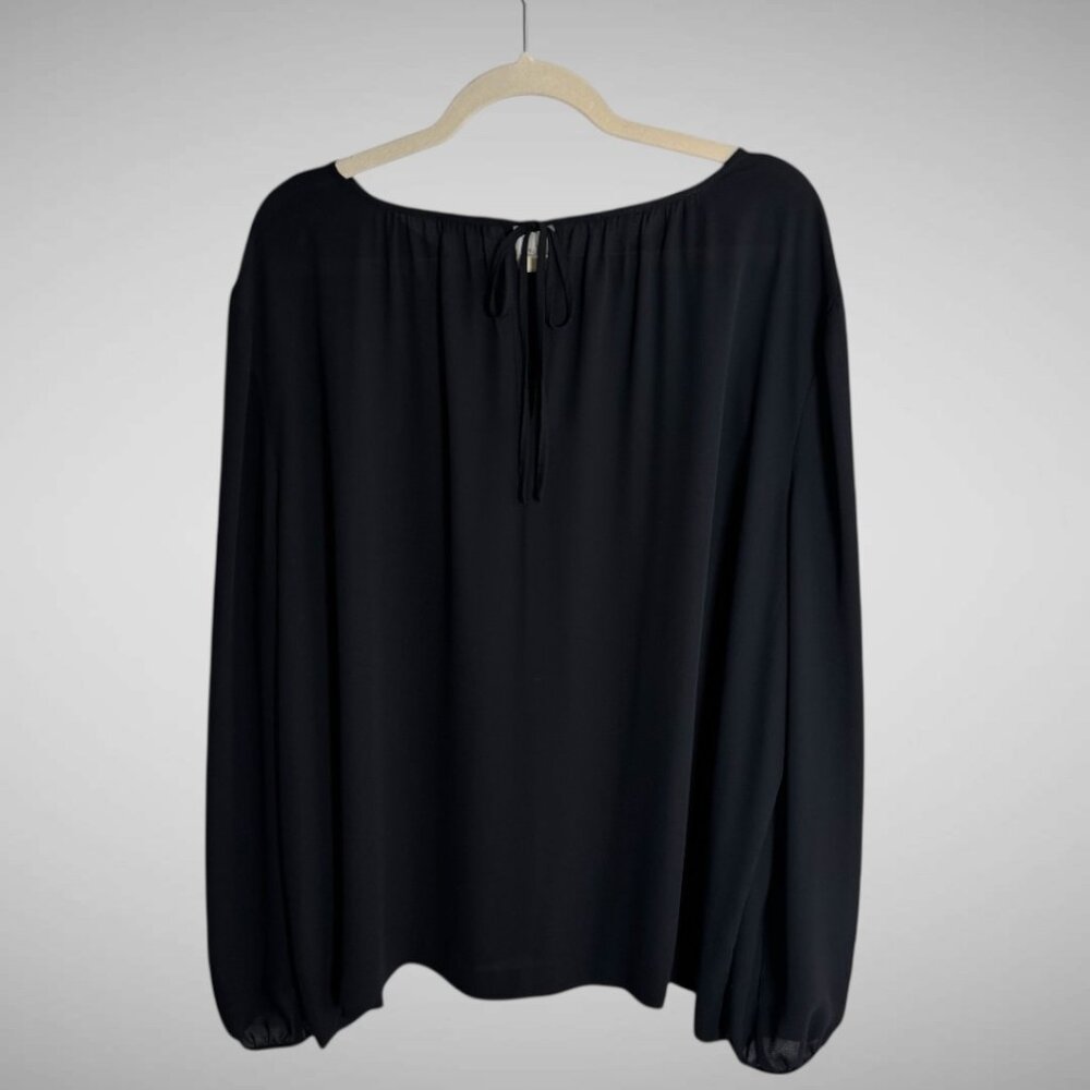 J. Crew Black Peasant Blouse with Tie Neck